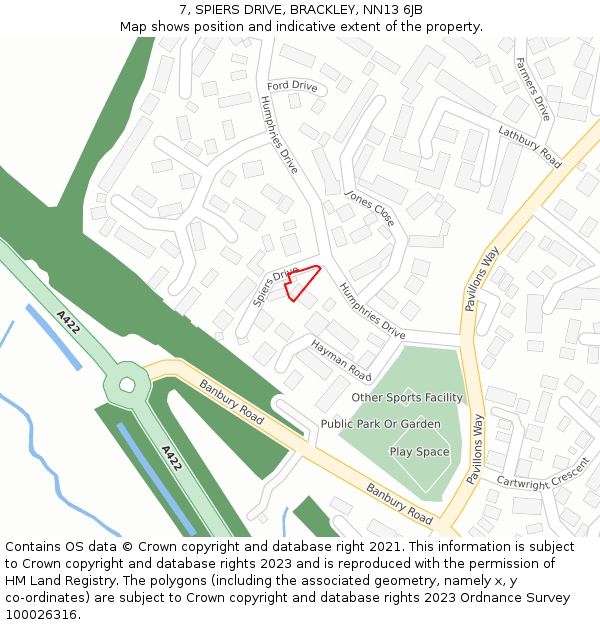 7, SPIERS DRIVE, BRACKLEY, NN13 6JB: Location map and indicative extent of plot