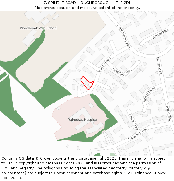 7, SPINDLE ROAD, LOUGHBOROUGH, LE11 2DL: Location map and indicative extent of plot