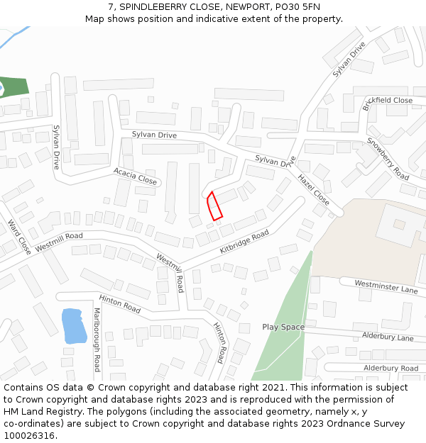 7, SPINDLEBERRY CLOSE, NEWPORT, PO30 5FN: Location map and indicative extent of plot