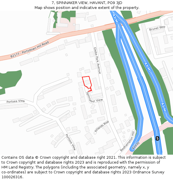 7, SPINNAKER VIEW, HAVANT, PO9 3JD: Location map and indicative extent of plot