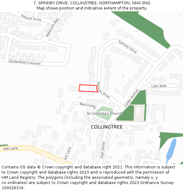 7, SPINNEY DRIVE, COLLINGTREE, NORTHAMPTON, NN4 0NG: Location map and indicative extent of plot