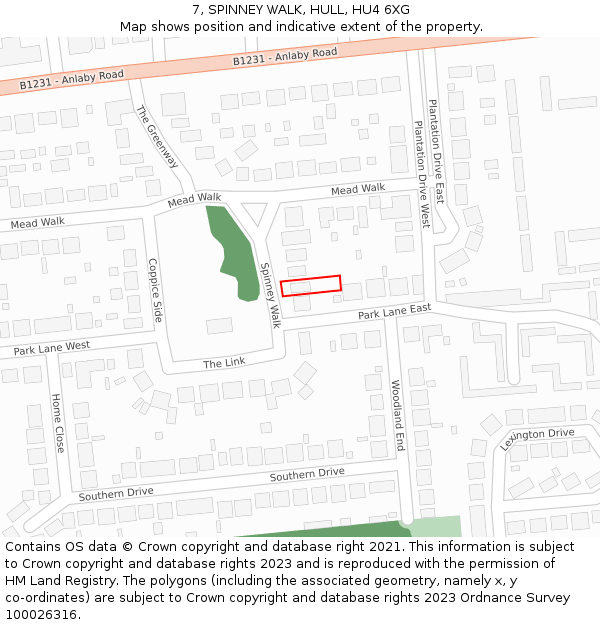 7, SPINNEY WALK, HULL, HU4 6XG: Location map and indicative extent of plot