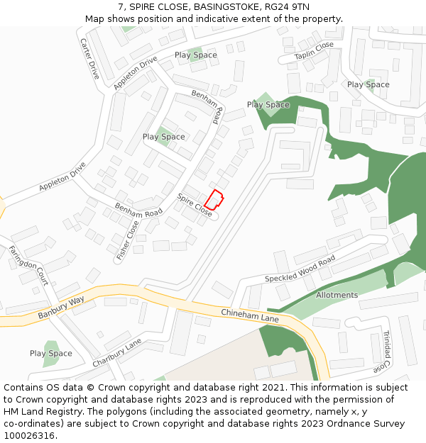 7, SPIRE CLOSE, BASINGSTOKE, RG24 9TN: Location map and indicative extent of plot