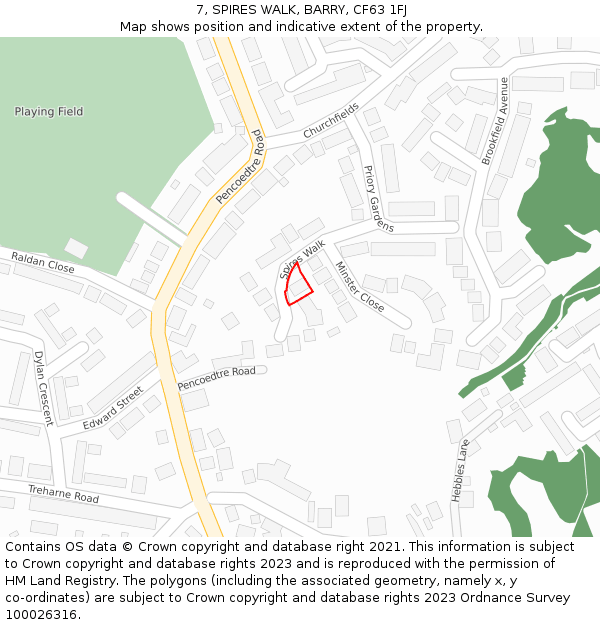 7, SPIRES WALK, BARRY, CF63 1FJ: Location map and indicative extent of plot