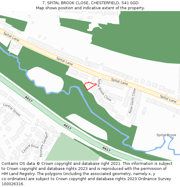 7, SPITAL BROOK CLOSE, CHESTERFIELD, S41 0GD: Location map and indicative extent of plot