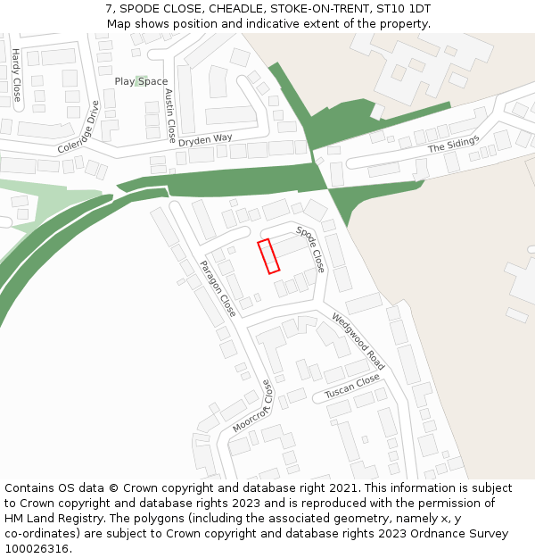 7, SPODE CLOSE, CHEADLE, STOKE-ON-TRENT, ST10 1DT: Location map and indicative extent of plot