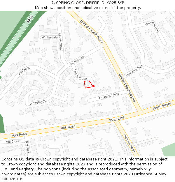 7, SPRING CLOSE, DRIFFIELD, YO25 5YR: Location map and indicative extent of plot