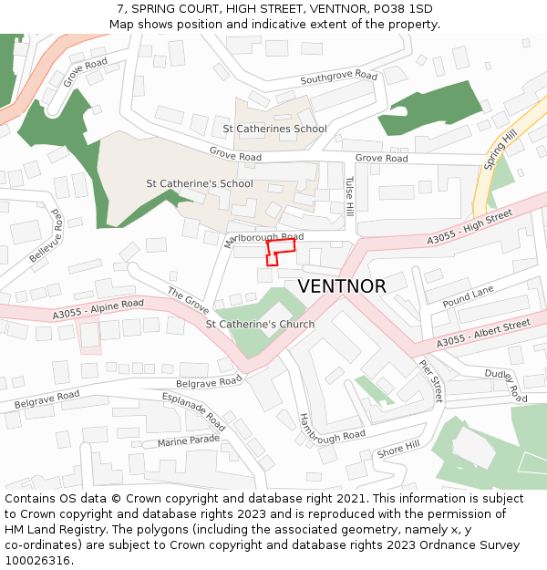 7, SPRING COURT, HIGH STREET, VENTNOR, PO38 1SD: Location map and indicative extent of plot
