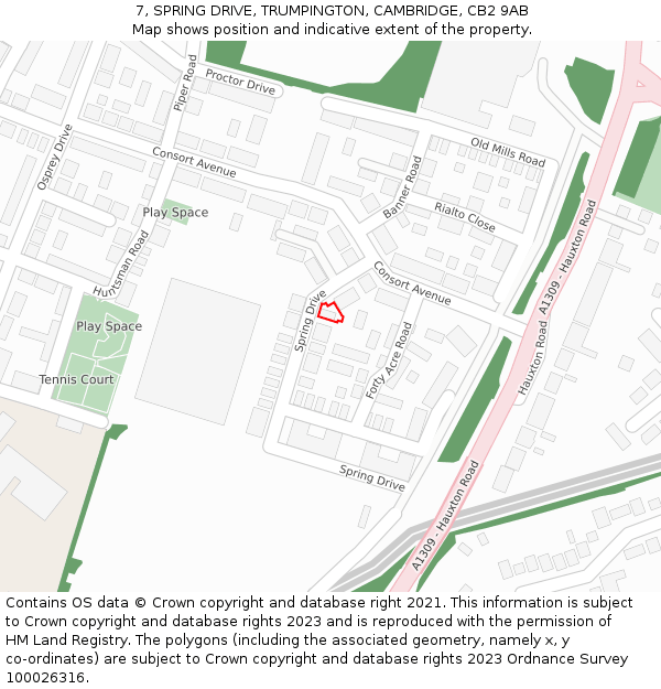 7, SPRING DRIVE, TRUMPINGTON, CAMBRIDGE, CB2 9AB: Location map and indicative extent of plot