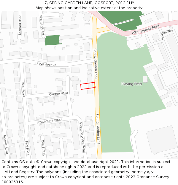 7, SPRING GARDEN LANE, GOSPORT, PO12 1HY: Location map and indicative extent of plot