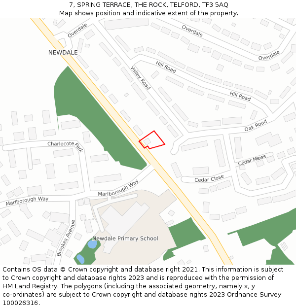 7, SPRING TERRACE, THE ROCK, TELFORD, TF3 5AQ: Location map and indicative extent of plot