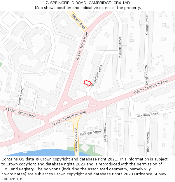 7, SPRINGFIELD ROAD, CAMBRIDGE, CB4 1AD: Location map and indicative extent of plot