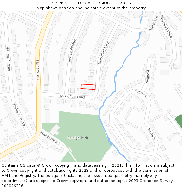 7, SPRINGFIELD ROAD, EXMOUTH, EX8 3JY: Location map and indicative extent of plot