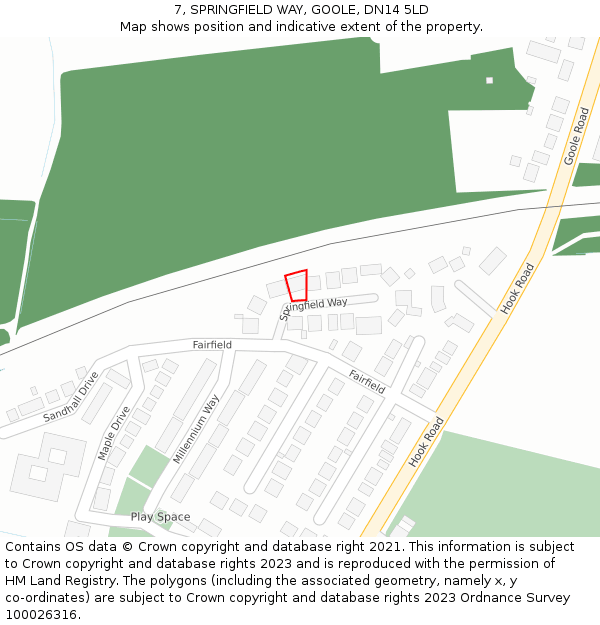 7, SPRINGFIELD WAY, GOOLE, DN14 5LD: Location map and indicative extent of plot