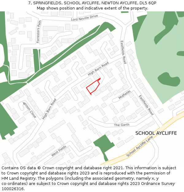 7, SPRINGFIELDS, SCHOOL AYCLIFFE, NEWTON AYCLIFFE, DL5 6QP: Location map and indicative extent of plot