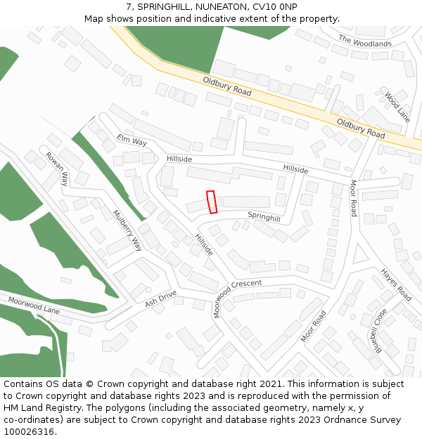 7, SPRINGHILL, NUNEATON, CV10 0NP: Location map and indicative extent of plot