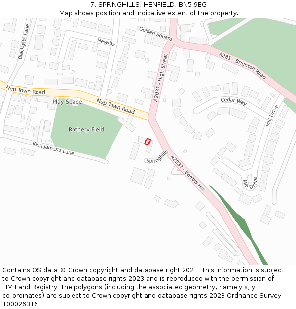 7, SPRINGHILLS, HENFIELD, BN5 9EG: Location map and indicative extent of plot