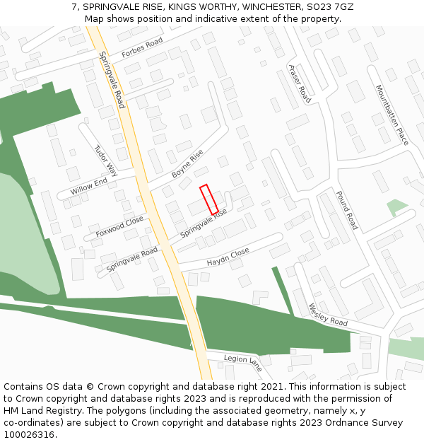 7, SPRINGVALE RISE, KINGS WORTHY, WINCHESTER, SO23 7GZ: Location map and indicative extent of plot