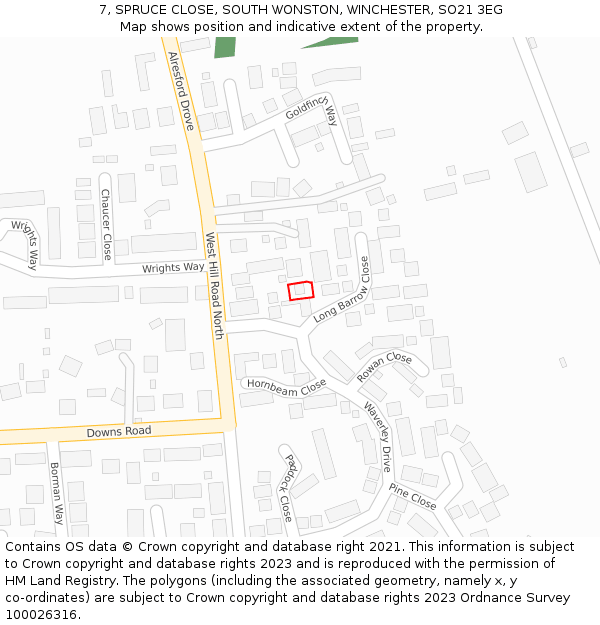 7, SPRUCE CLOSE, SOUTH WONSTON, WINCHESTER, SO21 3EG: Location map and indicative extent of plot