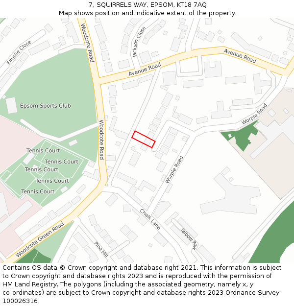 7, SQUIRRELS WAY, EPSOM, KT18 7AQ: Location map and indicative extent of plot