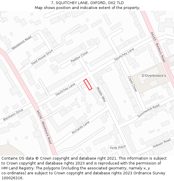 7, SQUITCHEY LANE, OXFORD, OX2 7LD: Location map and indicative extent of plot