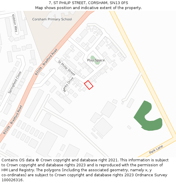 7, ST PHILIP STREET, CORSHAM, SN13 0FS: Location map and indicative extent of plot