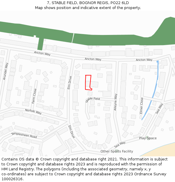 7, STABLE FIELD, BOGNOR REGIS, PO22 6LD: Location map and indicative extent of plot