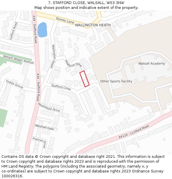 7, STAFFORD CLOSE, WALSALL, WS3 3NW: Location map and indicative extent of plot