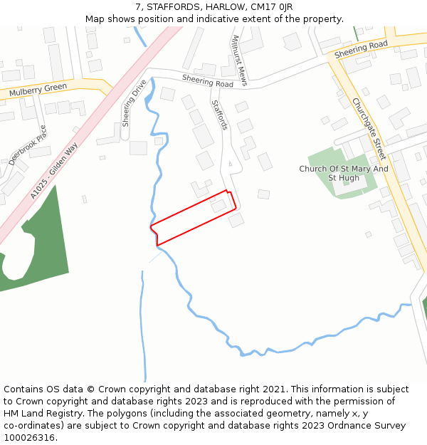 7, STAFFORDS, HARLOW, CM17 0JR: Location map and indicative extent of plot