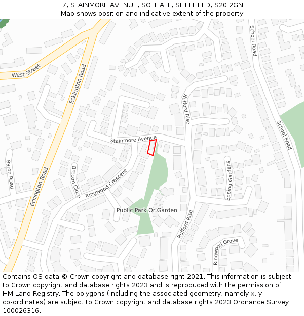 7, STAINMORE AVENUE, SOTHALL, SHEFFIELD, S20 2GN: Location map and indicative extent of plot