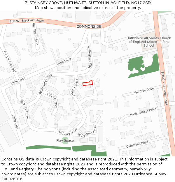 7, STAINSBY GROVE, HUTHWAITE, SUTTON-IN-ASHFIELD, NG17 2SD: Location map and indicative extent of plot