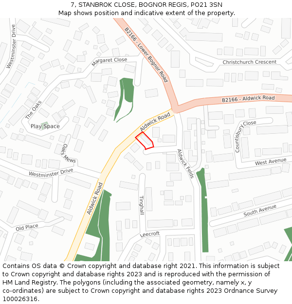 7, STANBROK CLOSE, BOGNOR REGIS, PO21 3SN: Location map and indicative extent of plot