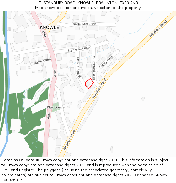 7, STANBURY ROAD, KNOWLE, BRAUNTON, EX33 2NR: Location map and indicative extent of plot