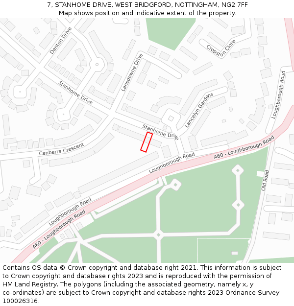 7, STANHOME DRIVE, WEST BRIDGFORD, NOTTINGHAM, NG2 7FF: Location map and indicative extent of plot