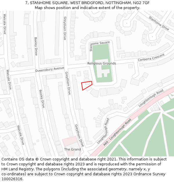 7, STANHOME SQUARE, WEST BRIDGFORD, NOTTINGHAM, NG2 7GF: Location map and indicative extent of plot