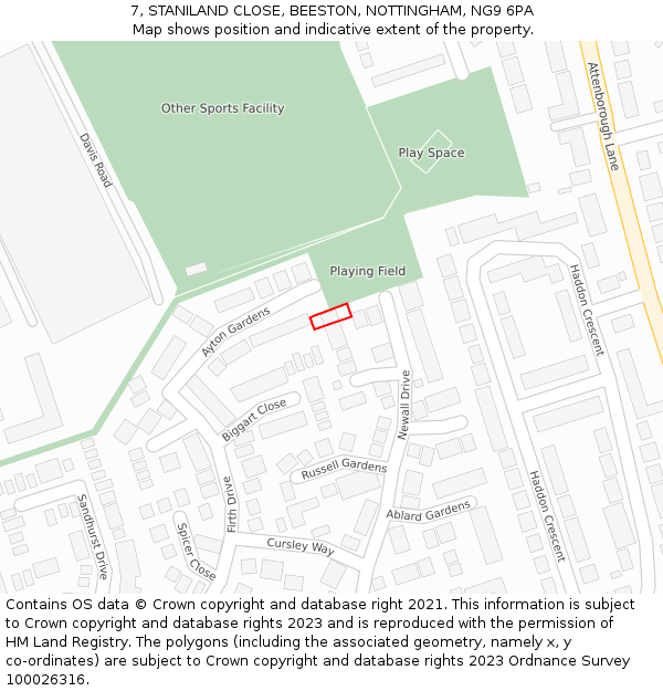 7, STANILAND CLOSE, BEESTON, NOTTINGHAM, NG9 6PA: Location map and indicative extent of plot