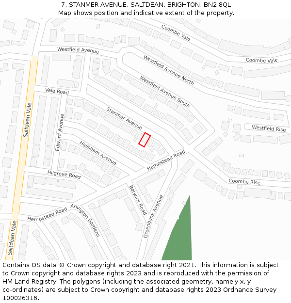 7, STANMER AVENUE, SALTDEAN, BRIGHTON, BN2 8QL: Location map and indicative extent of plot