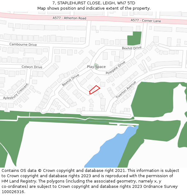 7, STAPLEHURST CLOSE, LEIGH, WN7 5TD: Location map and indicative extent of plot