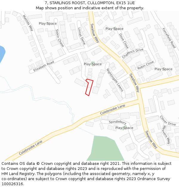 7, STARLINGS ROOST, CULLOMPTON, EX15 1UE: Location map and indicative extent of plot