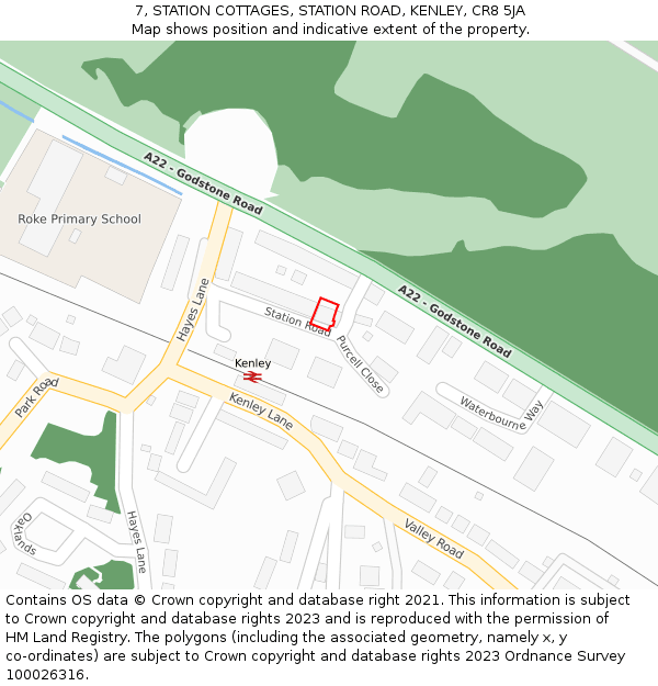 7, STATION COTTAGES, STATION ROAD, KENLEY, CR8 5JA: Location map and indicative extent of plot