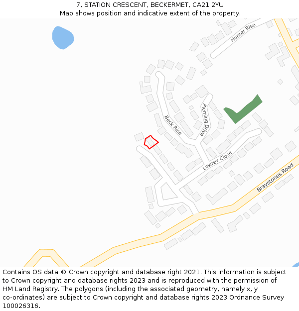 7, STATION CRESCENT, BECKERMET, CA21 2YU: Location map and indicative extent of plot