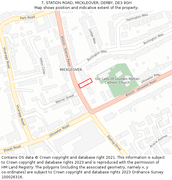 7, STATION ROAD, MICKLEOVER, DERBY, DE3 9GH: Location map and indicative extent of plot
