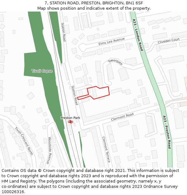 7, STATION ROAD, PRESTON, BRIGHTON, BN1 6SF: Location map and indicative extent of plot
