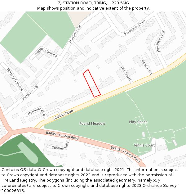 7, STATION ROAD, TRING, HP23 5NG: Location map and indicative extent of plot