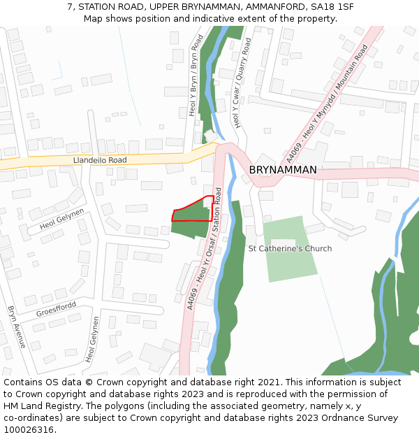 7, STATION ROAD, UPPER BRYNAMMAN, AMMANFORD, SA18 1SF: Location map and indicative extent of plot