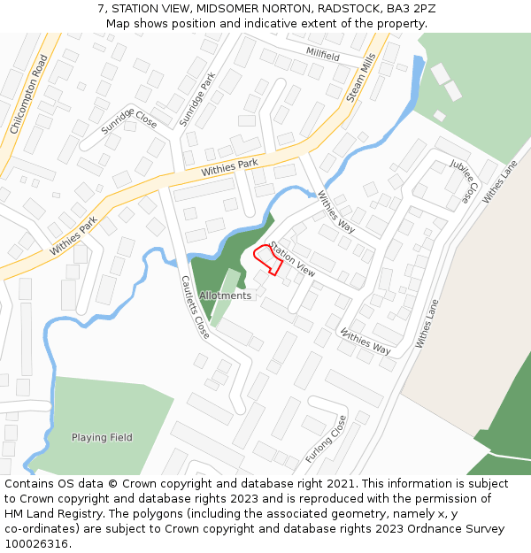 7, STATION VIEW, MIDSOMER NORTON, RADSTOCK, BA3 2PZ: Location map and indicative extent of plot