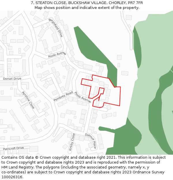 7, STEATON CLOSE, BUCKSHAW VILLAGE, CHORLEY, PR7 7FR: Location map and indicative extent of plot