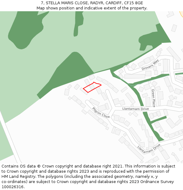 7, STELLA MARIS CLOSE, RADYR, CARDIFF, CF15 8GE: Location map and indicative extent of plot