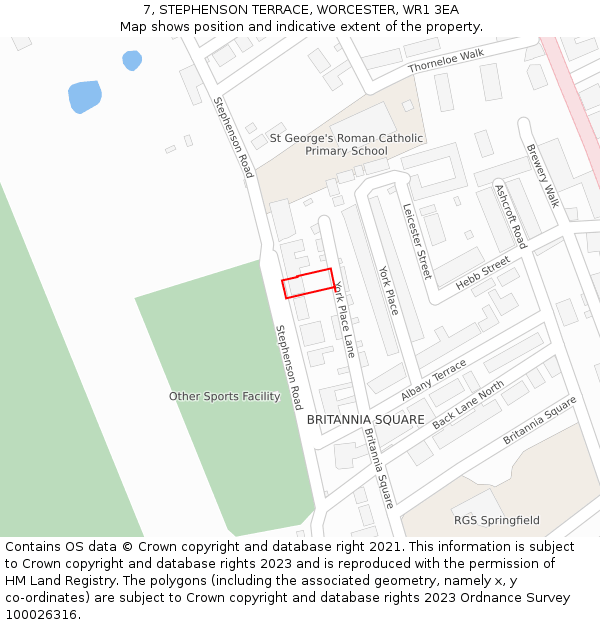 7, STEPHENSON TERRACE, WORCESTER, WR1 3EA: Location map and indicative extent of plot