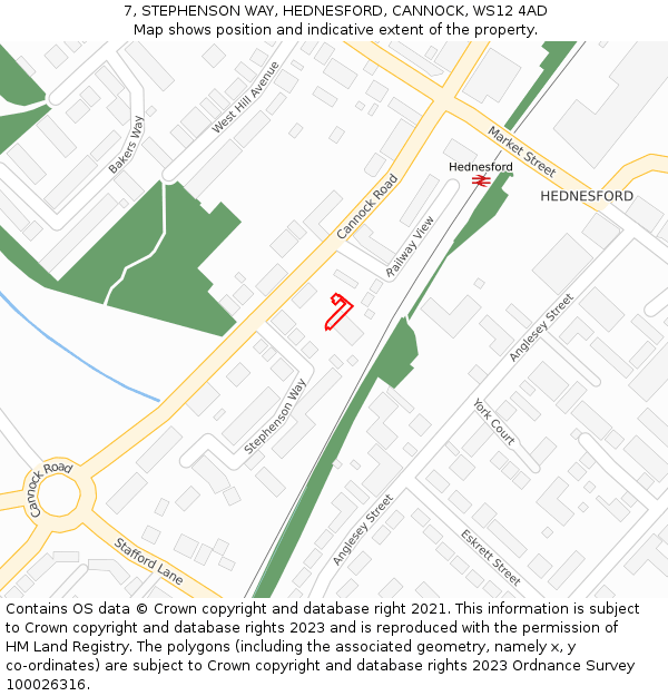 7, STEPHENSON WAY, HEDNESFORD, CANNOCK, WS12 4AD: Location map and indicative extent of plot